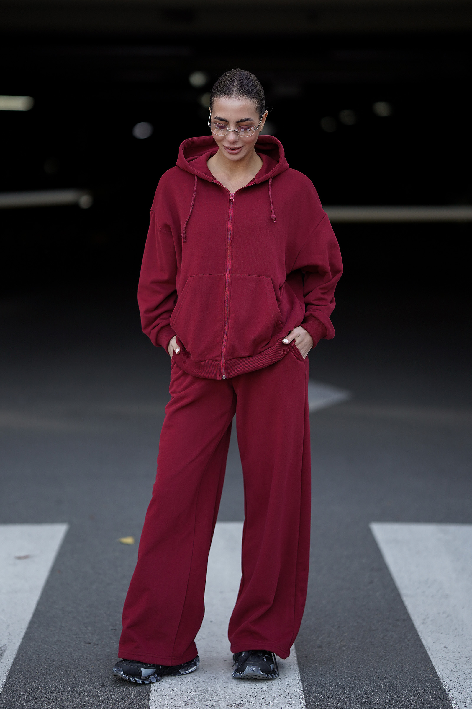 Женский костюм oversize в стиле Street Casual Бордо