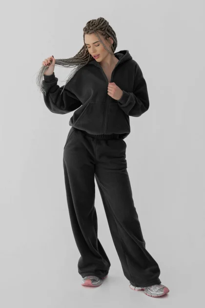 Теплый спортивный костюм oversize с худи на молнии Серый