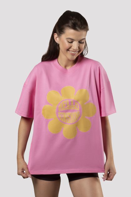 Футболка Oversize розовая с принтом Hello sunshine